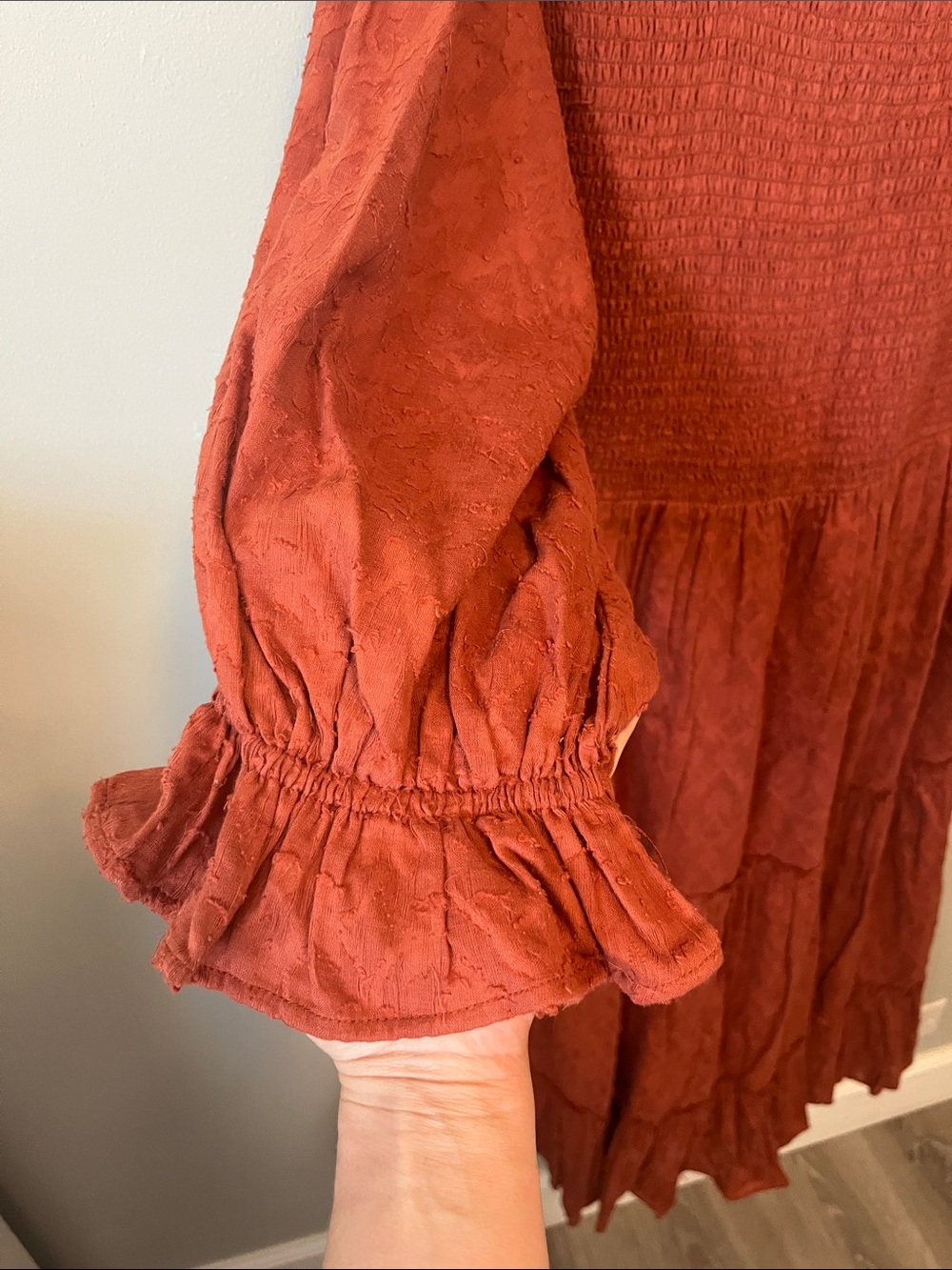 JessaKae Rust Red Smocked Square-Neck Midi Dress - Picture 3 of 6